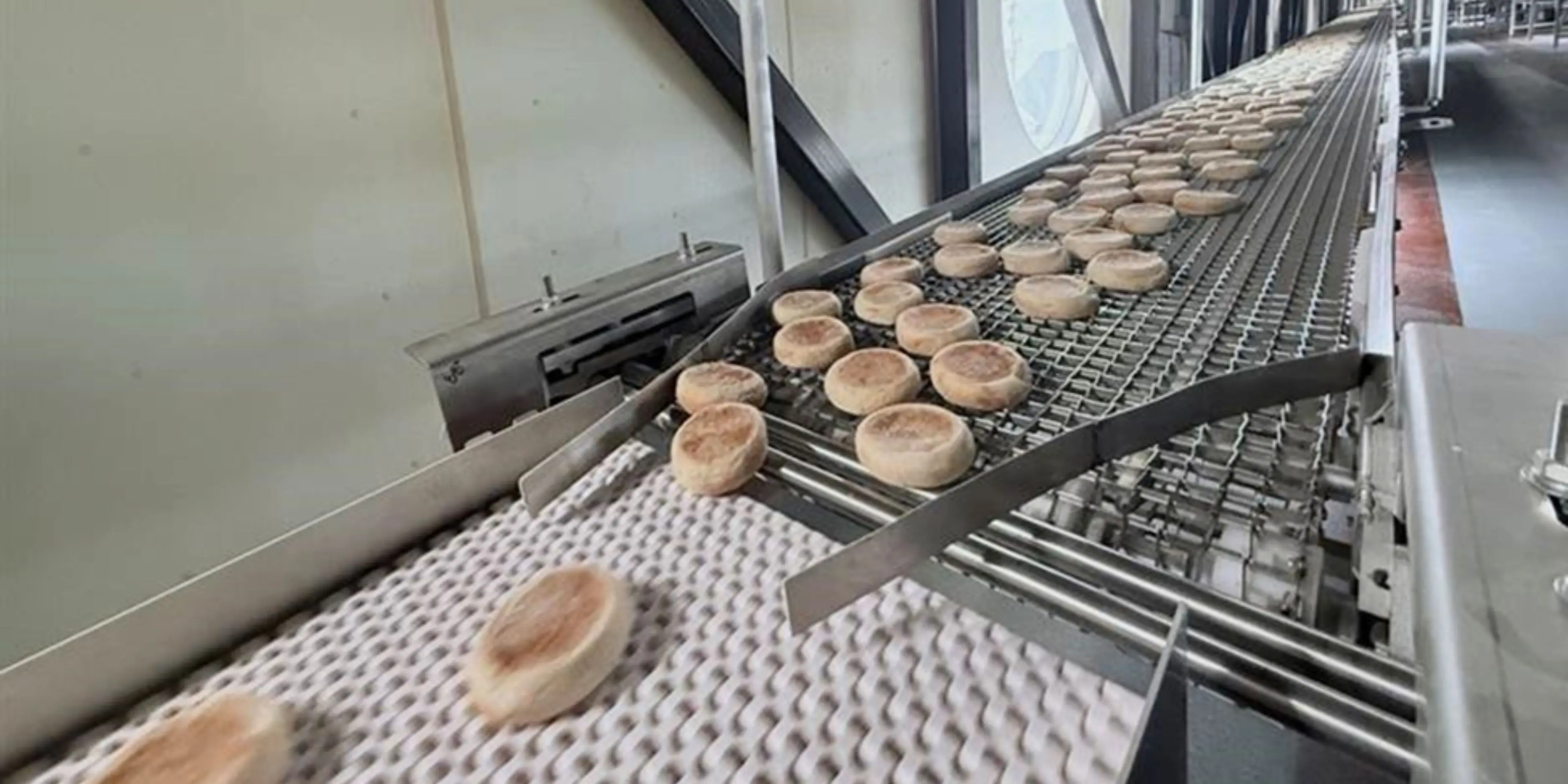 english muffins on a production line